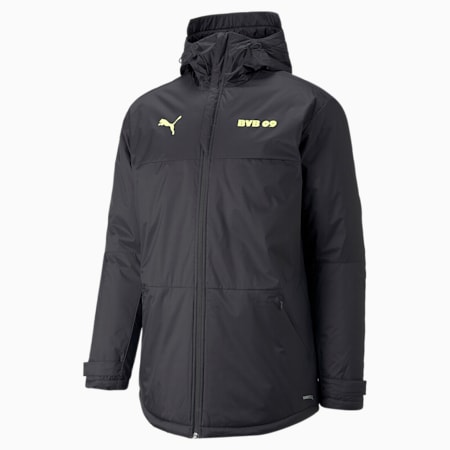 BVB Training Men's Football Winter Jacket, Puma Black-Safety Yellow, small