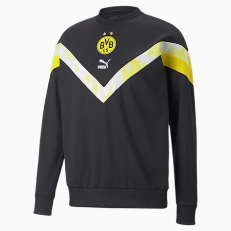 Felpa da calcio BVB Iconic MCS Crew da uomo, Puma Black-Cyber Yellow, small