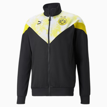 Męska piłkarska kurtka BVB Iconic MCS, Puma Black-Cyber Yellow, small