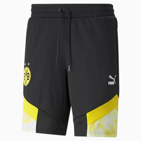 BVB Iconic MCS Mesh Men's Football Shorts, Puma Black-Cyber Yellow, small