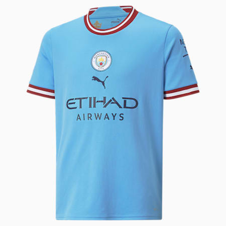 Manchester City F.C. Home 22/23 Replica Youth Jersey, Team Light Blue-Intense Red, small-AUS