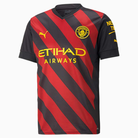 قميص جيرسيه للرجال Manchester City F.C. Away 22/23 Replica, Puma Black-Tango Red, small-DFA