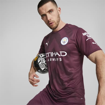 Manchester City F.C. Football Goalkeeper Short Sleeve Replica Jersey Men, Grape Wine-Puma Black, small