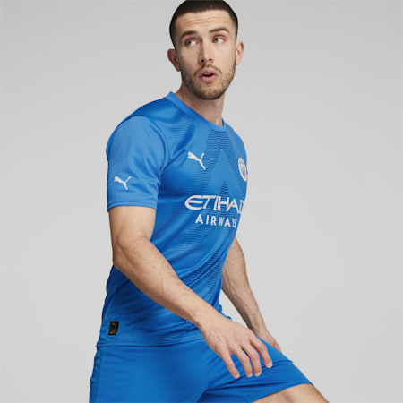 Replika koszulki bramkarskiej Manchester City FC z krótkim rękawem dla mężczyzn, Electric Blue Lemonade-Limoges, small