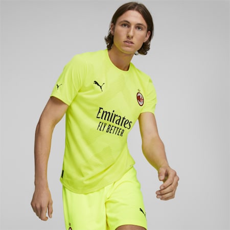 A.C. Milan Football Goalkeeper Short Sleeve Replica Jersey Men, Yellow Alert-Puma Black, small