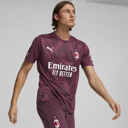 A.C. Milan Football Goalkeeper Short Sleeve Replica Jersey Men, Grape Wine-Puma Black, small