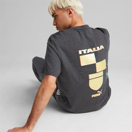 Italy ftblCulture Men's Tee, Dark Gray Heather-Puma Team Gold, small-AUS