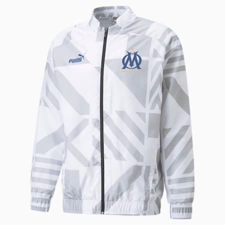 Olympique de Marseille Football Prematch Jacket Men, Puma White-Limoges, small-GBR