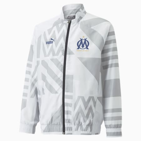 Blouson d’avant-match de football Olympique de Marseille Enfant et Adolescent, Puma White-Limoges, small
