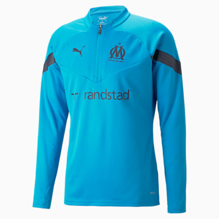 חולצת אימונים Olympique de Marseille Football עם רוכסן קצר לגברים, Bleu Azur-Parisian Night, small-DFA