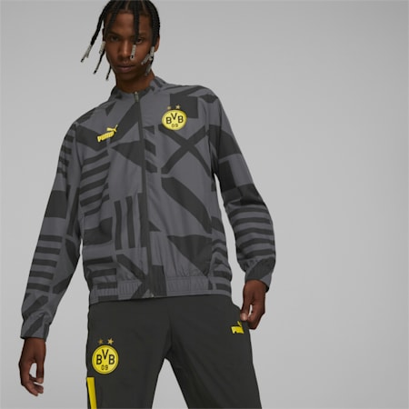 Borussia Dortmund Football Prematch Jacket Men, Puma Black-Asphalt, small