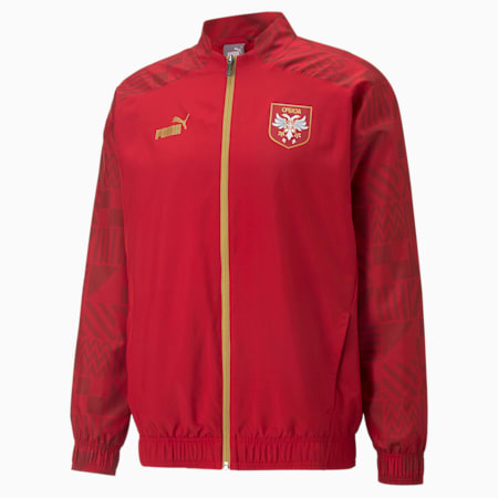 Serbia Football Prematch Jacket Men, Chili Pepper-Victory Gold, small