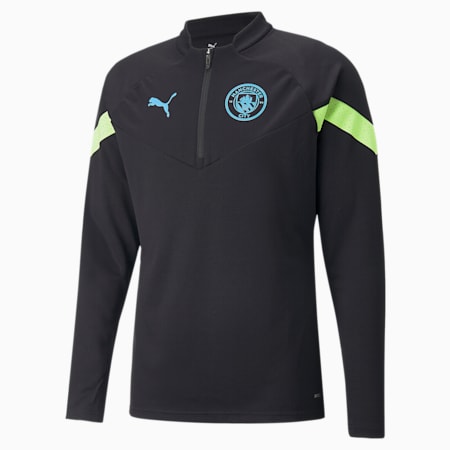 Camiseta de training de fútbol con cremallera para hombre del Manchester City F.C., Puma Black-Fizzy Light, small