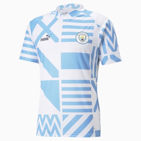 Męska koszulka przedmeczowa Manchester City FC, Puma White-Team Light Blue, small