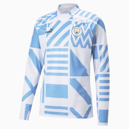 Manchester City F.C. Football Prematch Sweatshirt Men, Puma White-Team Light Blue, small-GBR