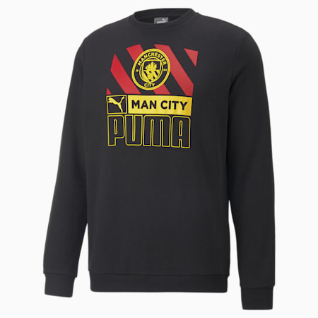Manchester City F.C. FtblCore Men's Crew Sweatshirt, Puma Black-Tango Red, small-IND