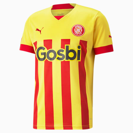 Girona FC Uit 22/23 Replica Jersey Heren, Spectra Yellow-High Risk Red, small