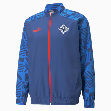 Iceland Football Prematch Jacket Men, Electric Blue Lemonade-Puma Red, small