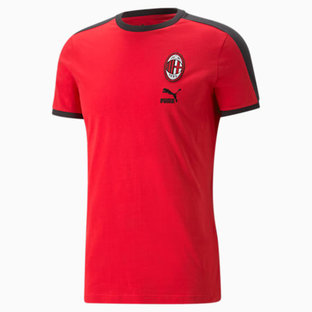 A.C. Milan FtblHeritage T7 Men's T-Shirt, Tango Red -PUMA Black, small-IND