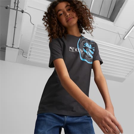 Manchester City F.C. ftblLegacy T-Shirt Teenager, PUMA Black-Team Light Blue, small