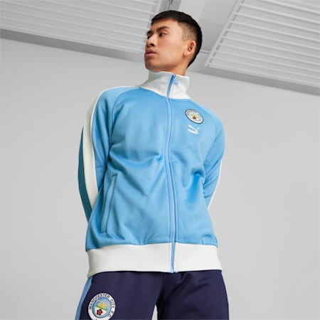 Manchester City F.C. ftblHeritage T7 Men's Track Jacket, Team Light Blue-PUMA White, small-AUS
