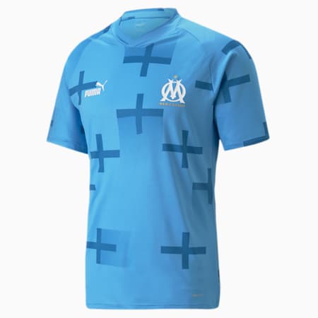 Maillot d’avant-match Olympique de Marseille, Bleu Azur-Mykonos Blue, small
