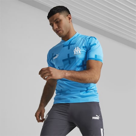 Olympique de Marseille Prematch voetbalshirt voor heren, Bleu Azur-Mykonos Blue, small