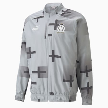 Olympique de Marseille Prematch Jacket Men, Cool Gray 7-PUMA White, small