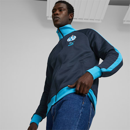 Olympique de Marseille ftblHeritage T7 Track Jacket Men, Parisian Night-Bleu Azur-French Night - Bleu Azur, small