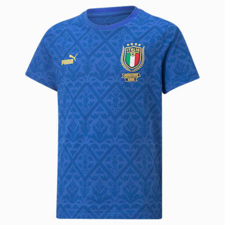 T-shirt da calcio con grafica FIGC Winner da ragazzo, Team Power Blue-Lapis Blue, small