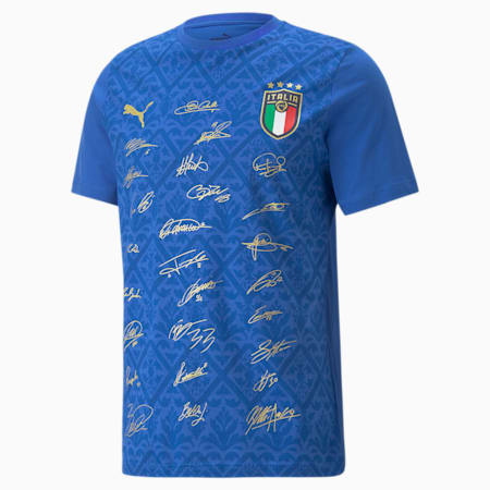 T-Shirt de Foot FIGC Signature Winner Homme, Team Power Blue-Puma Team Gold, small