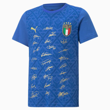 T-Shirt de Foot FIGC Signature Winner Enfant et Adolescent, Team Power Blue-Puma Team Gold, small
