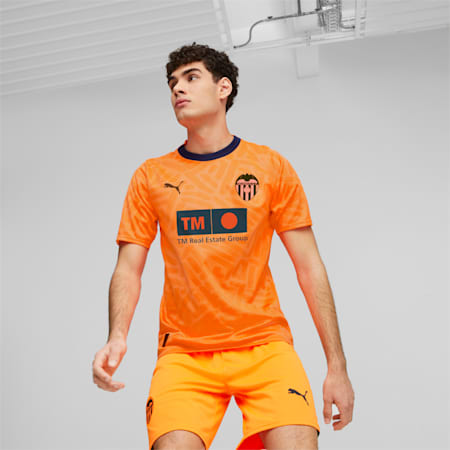 Valencia C.F. 23/24 derde voetbalshirt voor heren, Ultra Orange-Marine Blue, small
