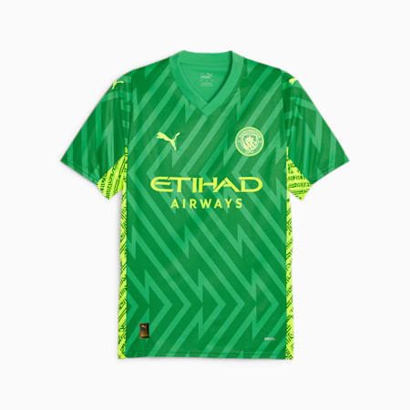 Manchester City Men's Goalkeeper Short Sleeve Jersey, Grassy Green-Yellow Alert, small
