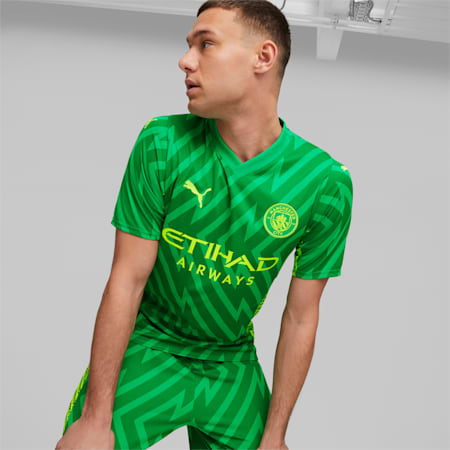 Maglia da portiere Manchester City a maniche corte da uomo, Grassy Green-Yellow Alert, small