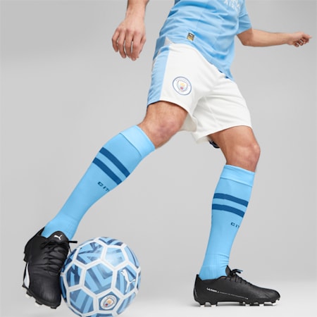 กางเกงขาสั้นฟุตบอล Manchester City เกรดแฟนบอล (Replica), PUMA White-Team Light Blue, small-THA
