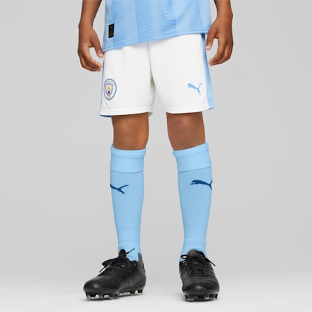 Manchester City Youth Football Shorts, PUMA White-Team Light Blue, small