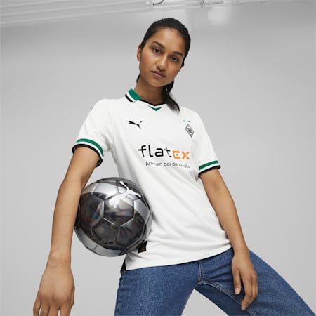 Camiseta Borussia Mönchengladbach local 23/24 para mujer, PUMA White-Power Green, small