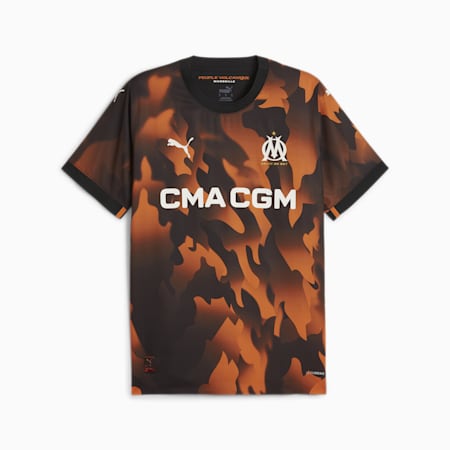 Męska autentyczna koszulka dodatkowa Olympique de Marseille 23/24, PUMA Black-Flat Dark Gray-Rickie Orange, small