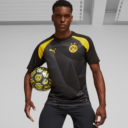 Męska koszulka przedmeczowa Borussia Dortmund z krótkim rękawem, PUMA Black-Cyber Yellow, small