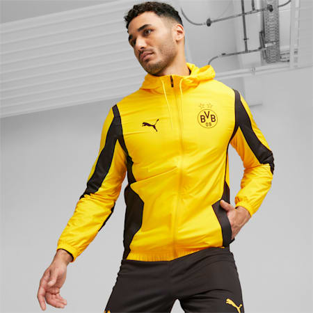 Borussia Dortmund Men's Prematch Football Jacket, Cyber Yellow-PUMA Black, small