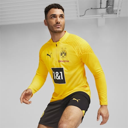 Borussia Dortmund voetbaltrainingstop met kwartrits, Cyber Yellow-PUMA Black, small