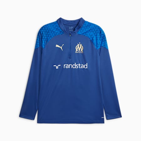 Piłkarska bluza treningowa Olympique de Marseille z zamkiem 1/4, Clyde Royal-PUMA Team Royal-Sun Glitter, small