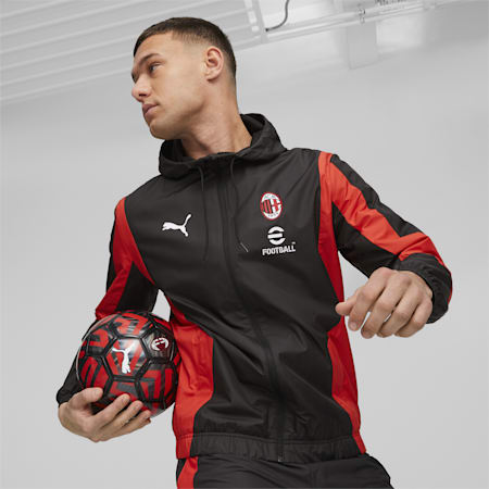 AC Milan Men's Pre-match Jacket, PUMA Black-For All Time Red, small-AUS