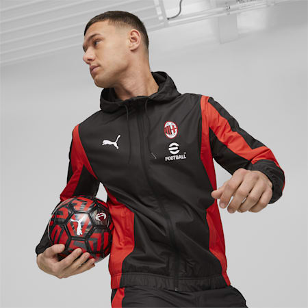 AC Milan Men's Pre-match Jacket, PUMA Black-For All Time Red, small