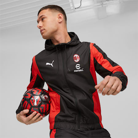 Męska tkana przedmeczowa kurtka piłkarska A.C Milan, PUMA Black-For All Time Red, small