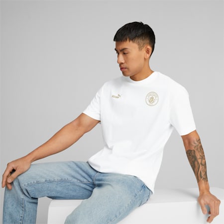 Camiseta para hombre Manchester City F.C. CNY Back Graphic Short Sleeve, PUMA White-Puma Team Gold, small