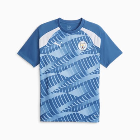 Camiseta deportiva prepartido Manchester City F.C. de manga corta para hombre, Lake Blue-PUMA White, small