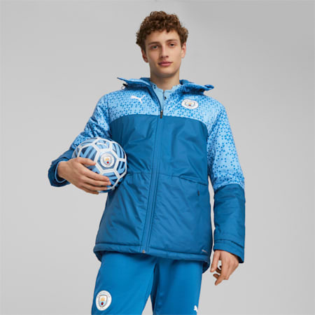 Piłkarska kurtka zimowa Manchester City z grafiką, Lake Blue-Team Light Blue, small