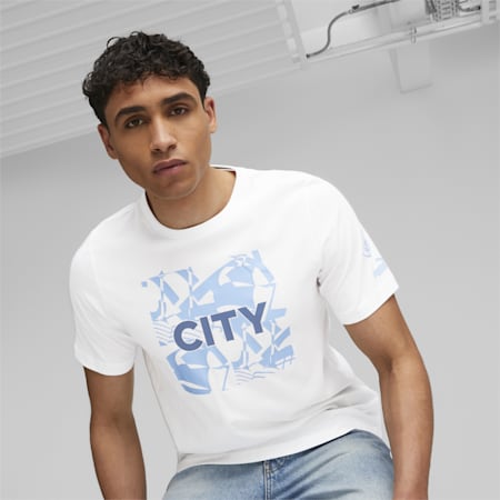 Manchester City FtblCore Graphic T-Shirt, PUMA White-Team Light Blue, small